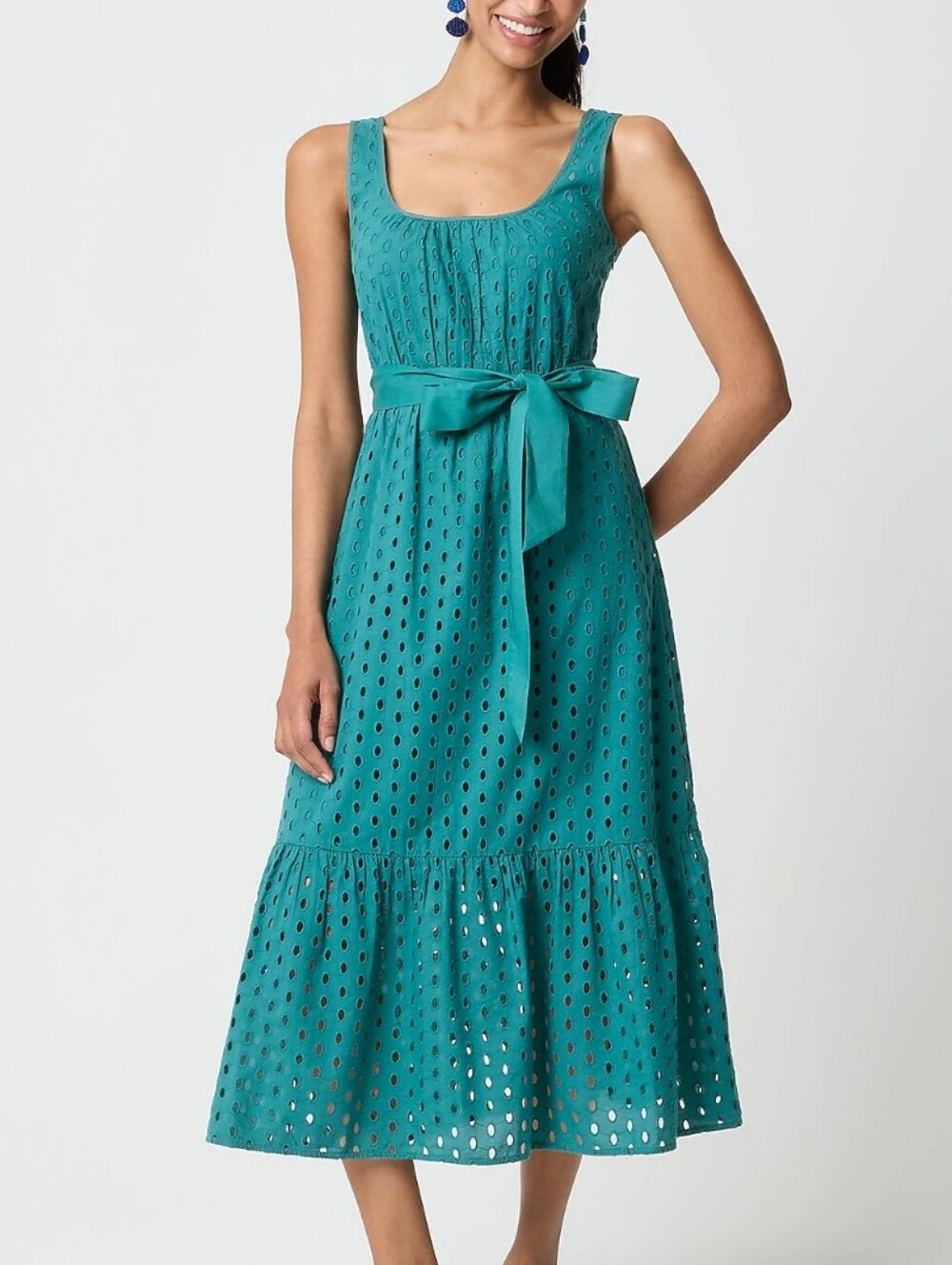 Nwt- J.Crew Factory Eyelet belted midi dress, Vivid Jade Size 4